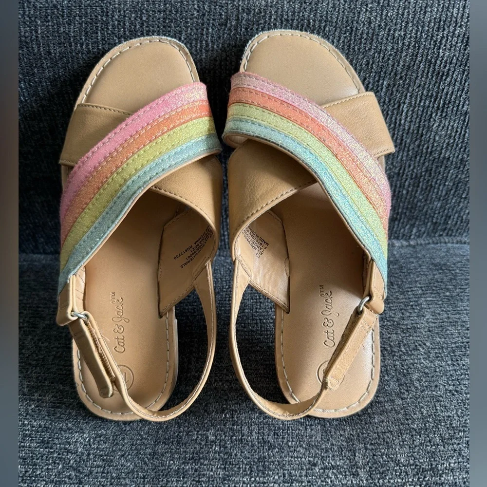 Cat & Jack Tan and Orange Sandals Lightweight Design summer style /size 13
